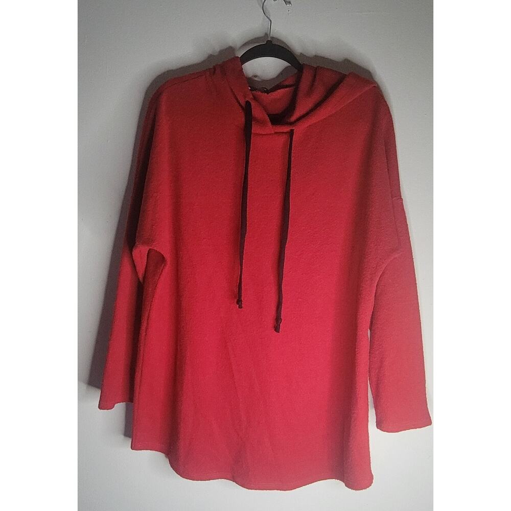 Red Hooded Sweater XL Bombom Long Sleeve Light Weight USA Made Womens Christmas